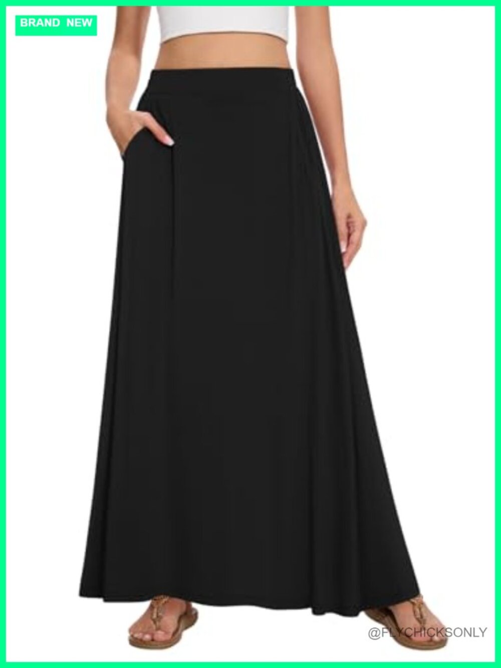 Womens Maxi Skirt Long Flowy Summer A-Line High Waist with Pockets